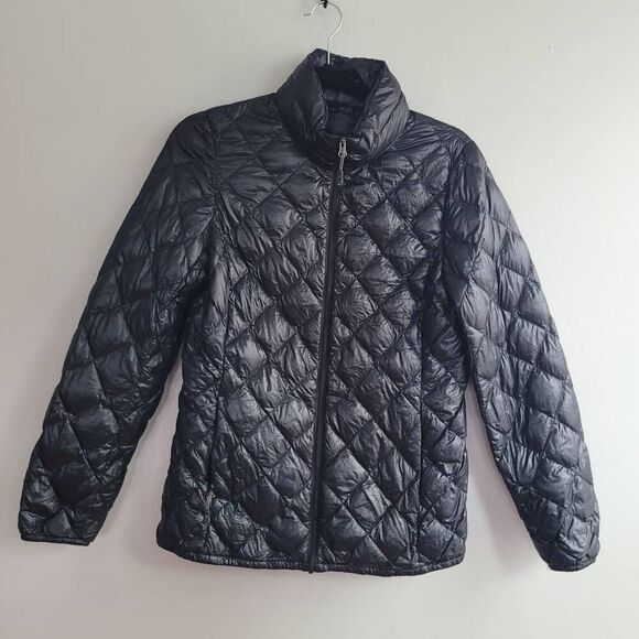 black quilted down jacket zip up gorpcore outdoors neutral minimalist - Picture 1 of 10